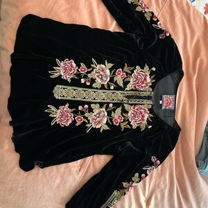 Johnny Was 3/4 length sleeve velvet top.